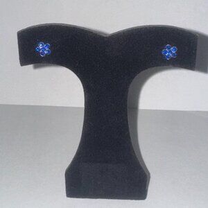 7mm Sapphire Blue Flower Cz And Sterling Post Earrings